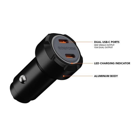 30W Dual USB-C 12V Car Charger